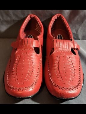 Red Leather Slip-On Casual Shoes